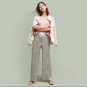 Anthropologie Elevenses Glistened Wide Leg Pant S Metallic High Waist Trousers